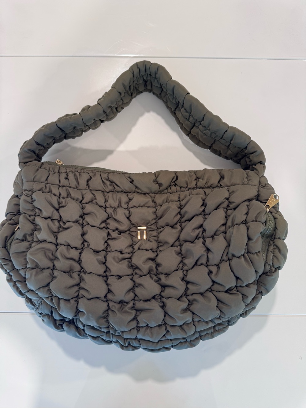 Quilted Ful branded Puffer Hobo Bag in Olive